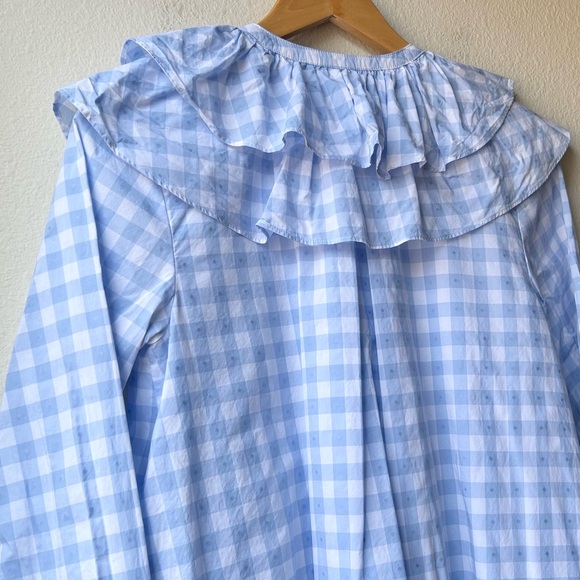 Hill House The Colette Dress in Blue Jacquard Check Ruffle Sz XS - Picture 10 of 15